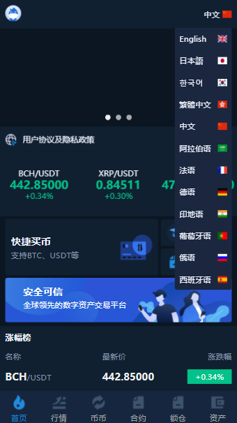 多语言交易所|12国语言|秒合约|申购|锁仓|K线完整|脚本最全|带教程|日夜模式-1