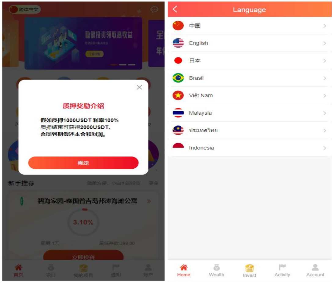 新UI多语言投资理财系统/海外基金虚拟币投资返利源码/前端VUE-1
