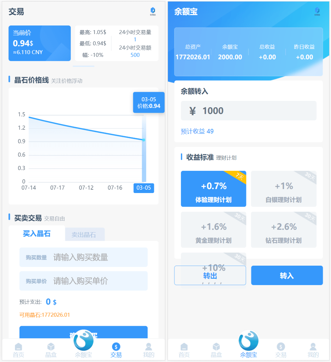 全新ui矿机系统/区块链云算力矿机/余额宝理财/虚拟币交易市场-1